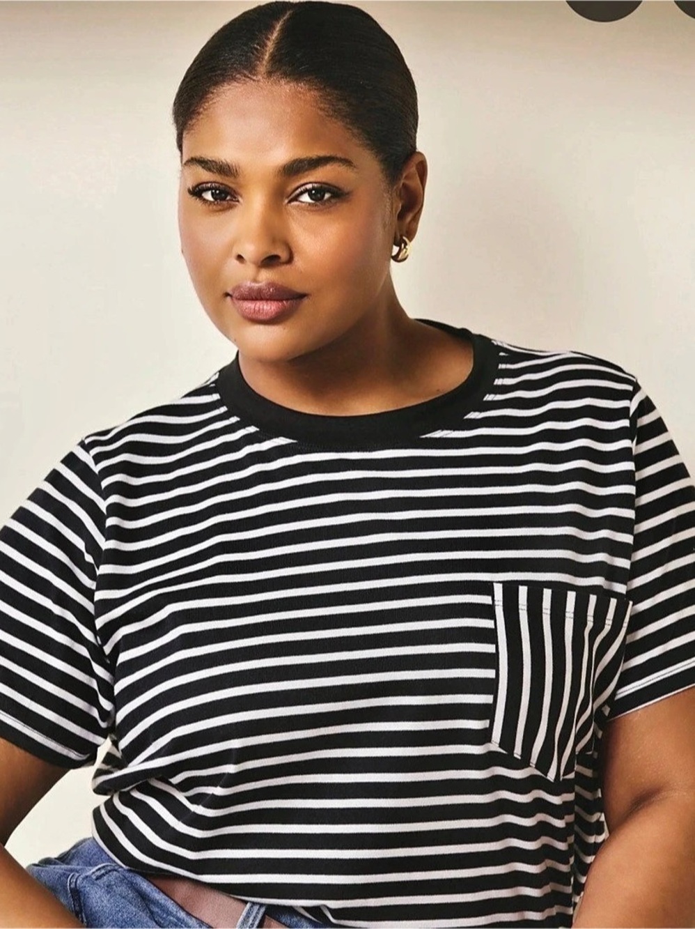 Universal Standard Black & White Striped Pocket Tee Size M (6-8)